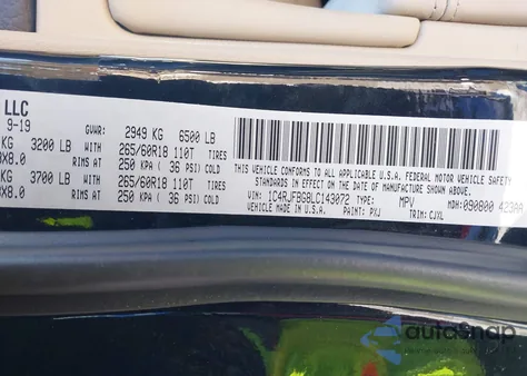 2020 Jeep Grand Cherokee Limited 4X4 z USA, uszkodzony, nr VIN 1C4RJFBG8LC143072